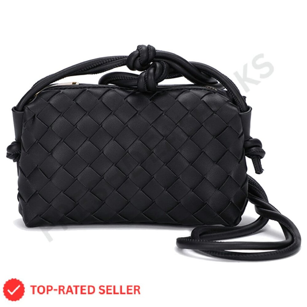 Woven Crossbody Bag Vegan Leather Adjustable Strap Minimal Chic Everyday Purse
